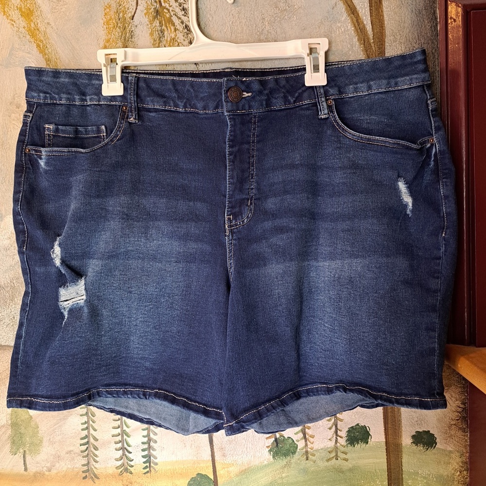Royalty For Me Dark Blue Distressed Jean Shorts